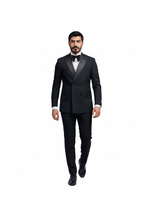 Black Double-Breasted Peak Lapel Tuxedo