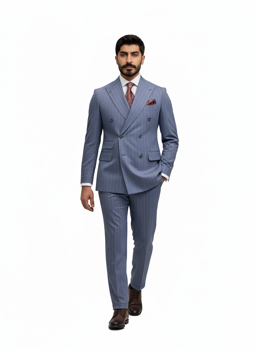 Light Blue Pinstripe Double-Breasted Suit