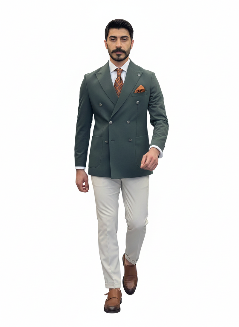 Sage Green & White Double-Breasted Combination Suit