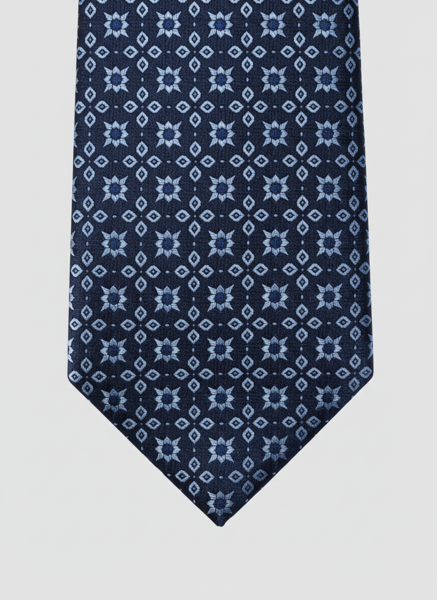 Navy Geometric Silk Tie