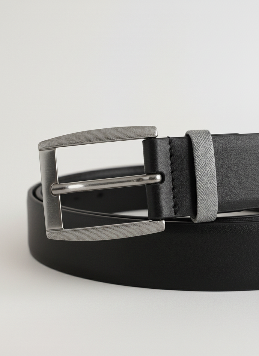 Black Textured Leather Belt