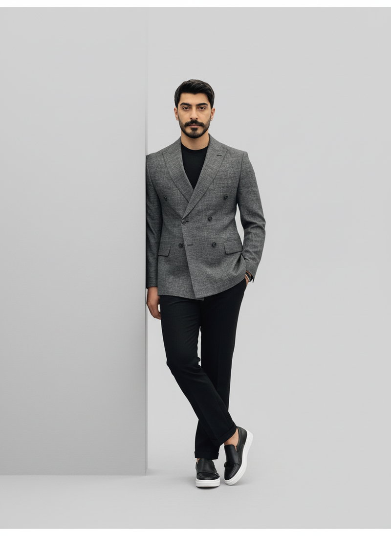 Grey & Black Double-Breasted Combination Suit