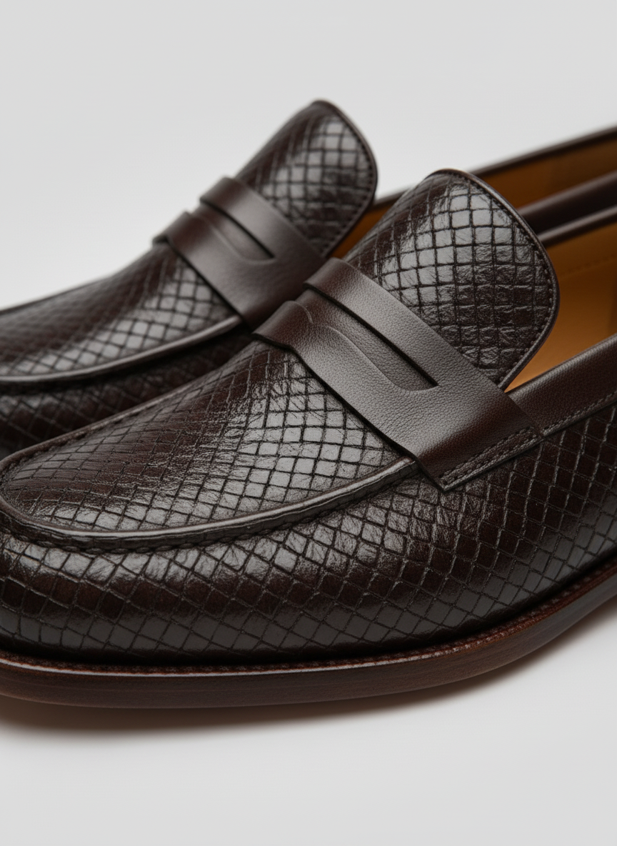 Brown Embossed Leather Loafers
