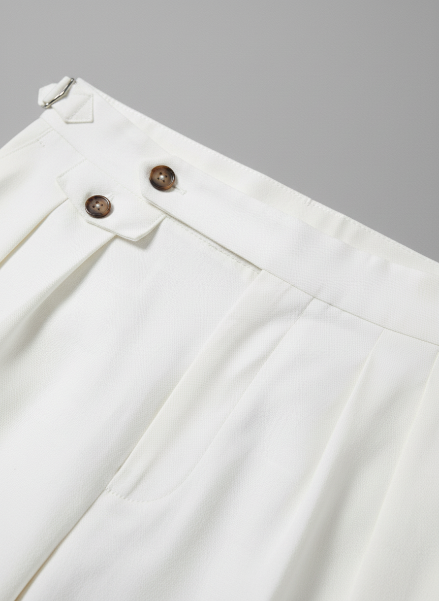 White Pleated Trousers with Side Tab