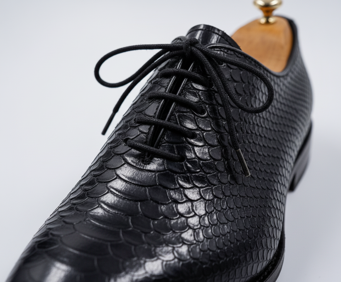 Black Textured Leather Oxford Shoes