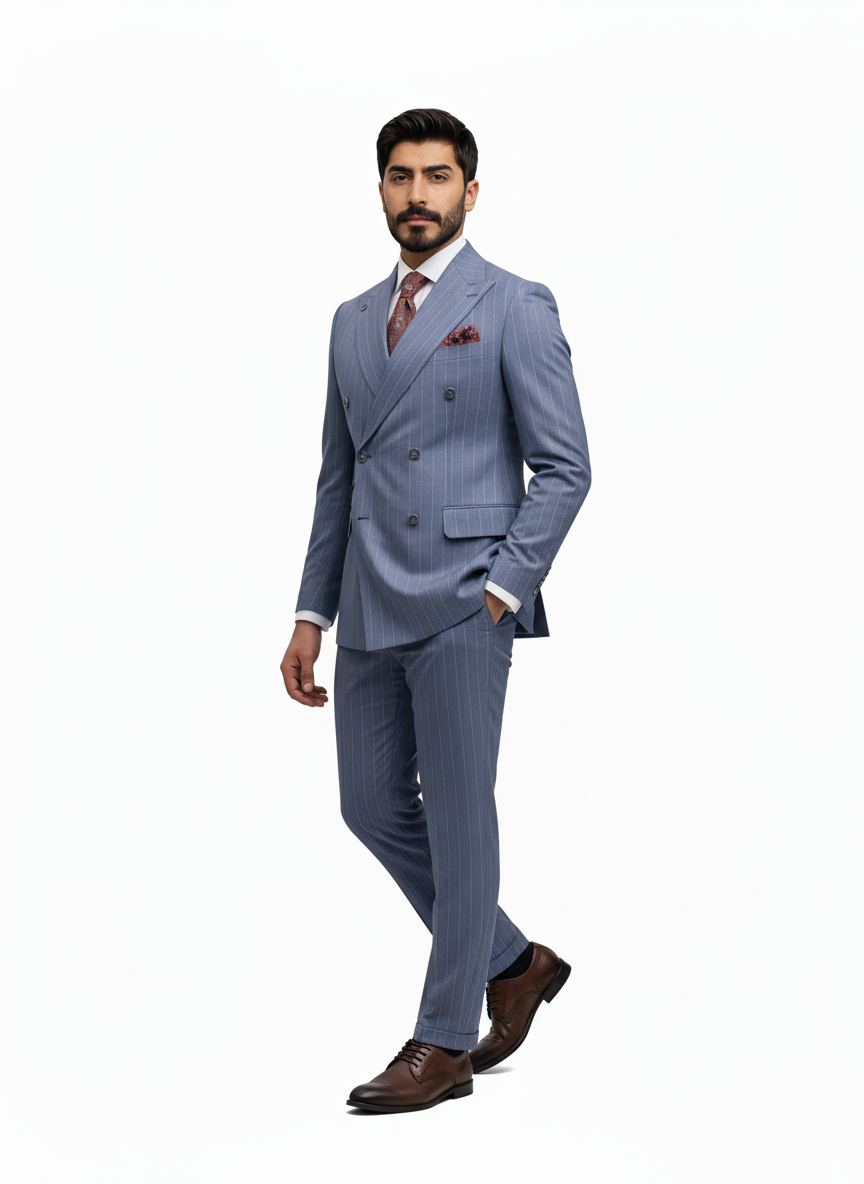 Light Blue Pinstripe Double-Breasted Suit