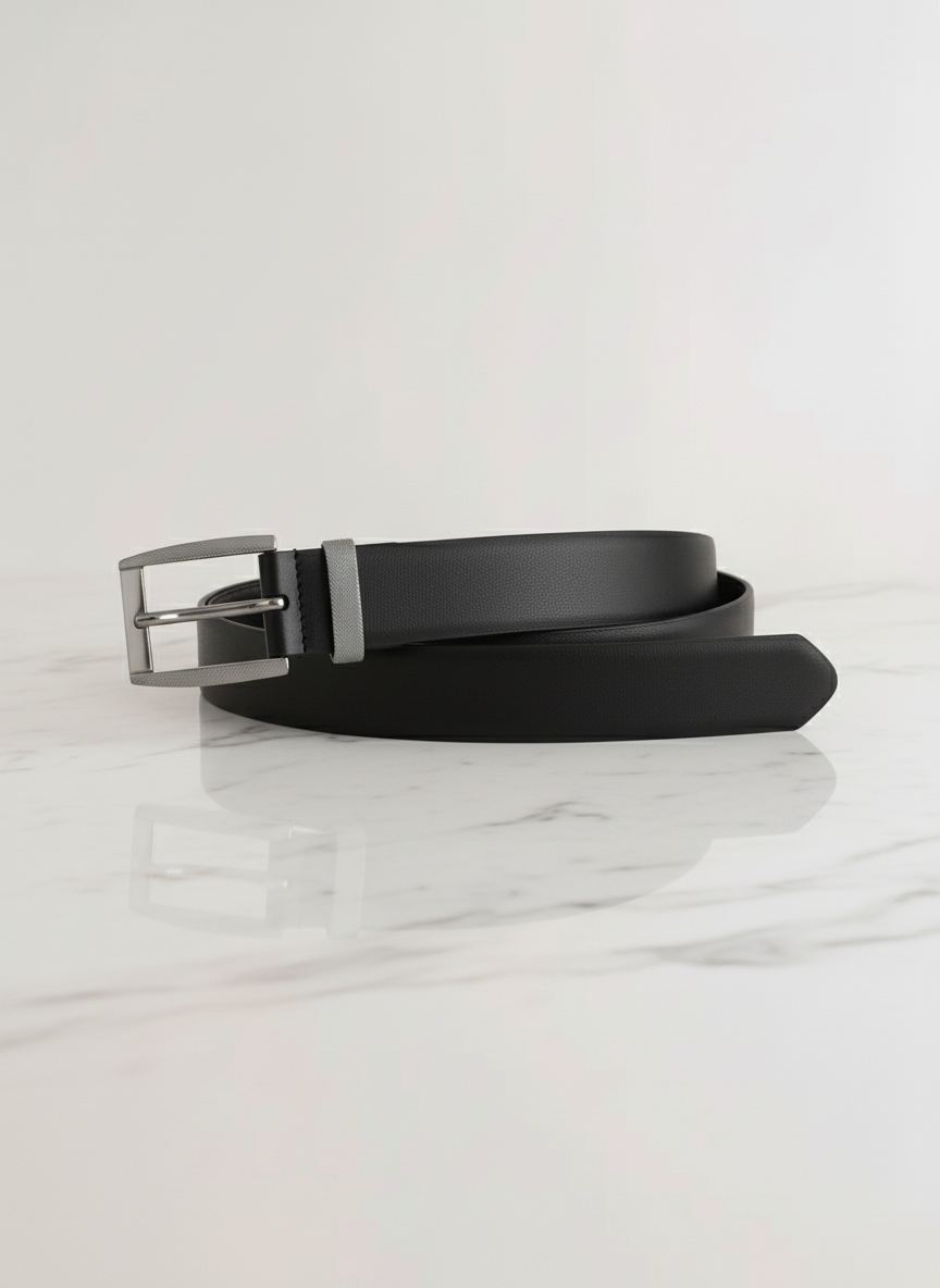 Black Textured Leather Belt