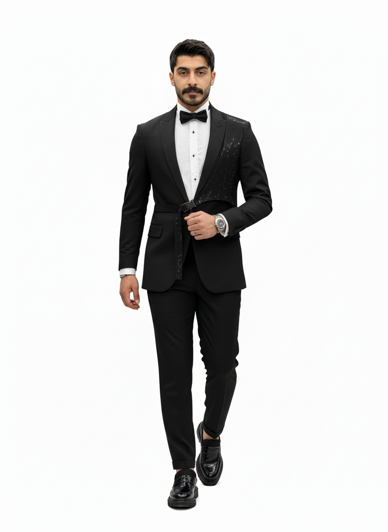 Black & Suede 3 Piece suit