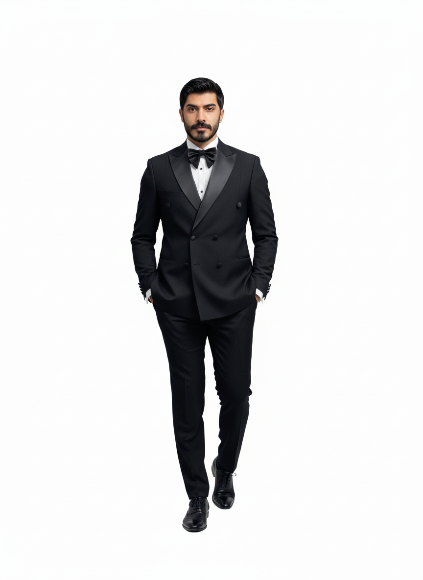 Black Double-Breasted Peak Lapel Tuxedo