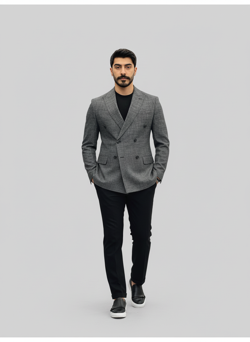 Grey & Black Double-Breasted Combination Suit