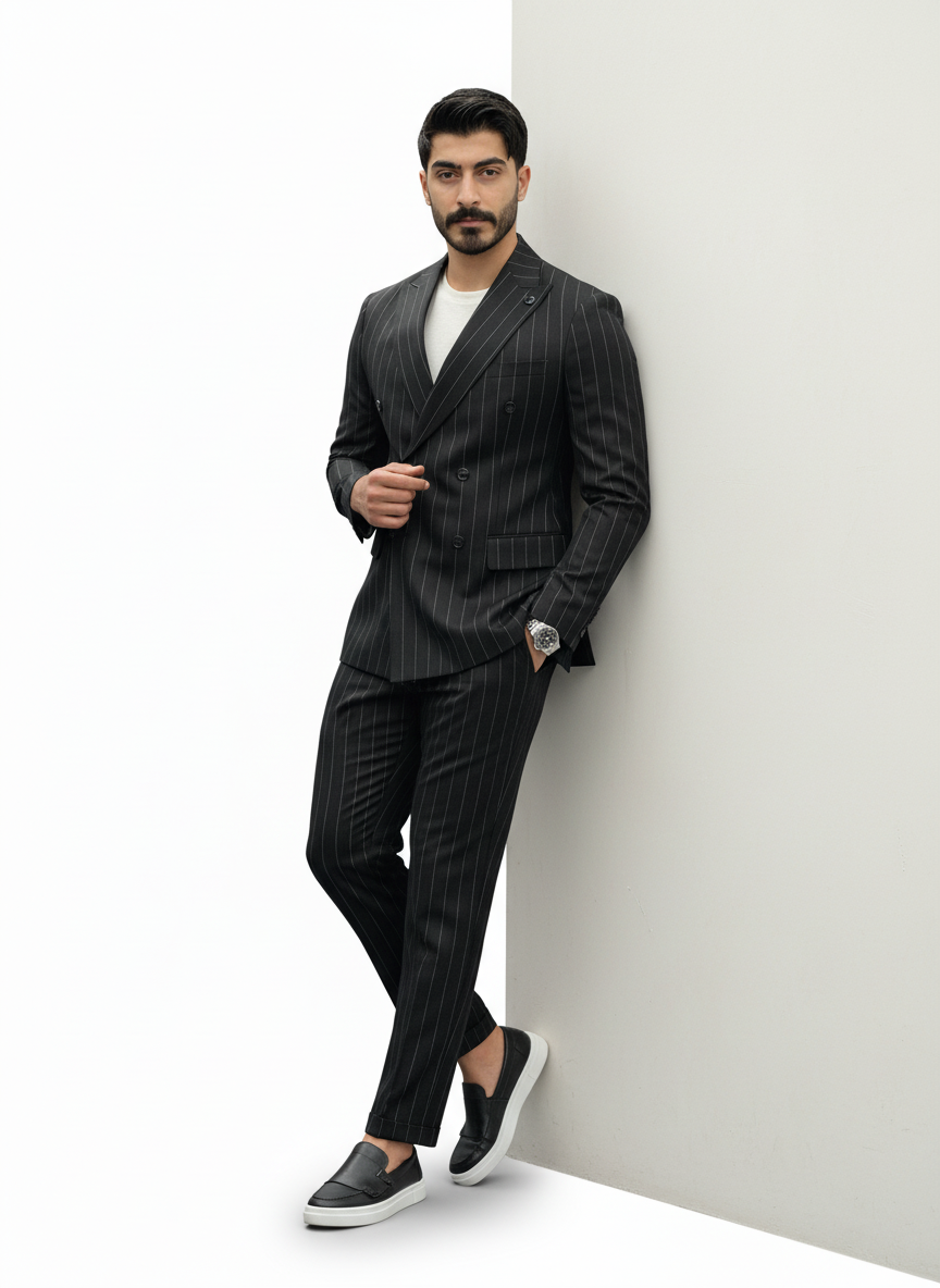 Black Pinstripe Double-Breasted Suit