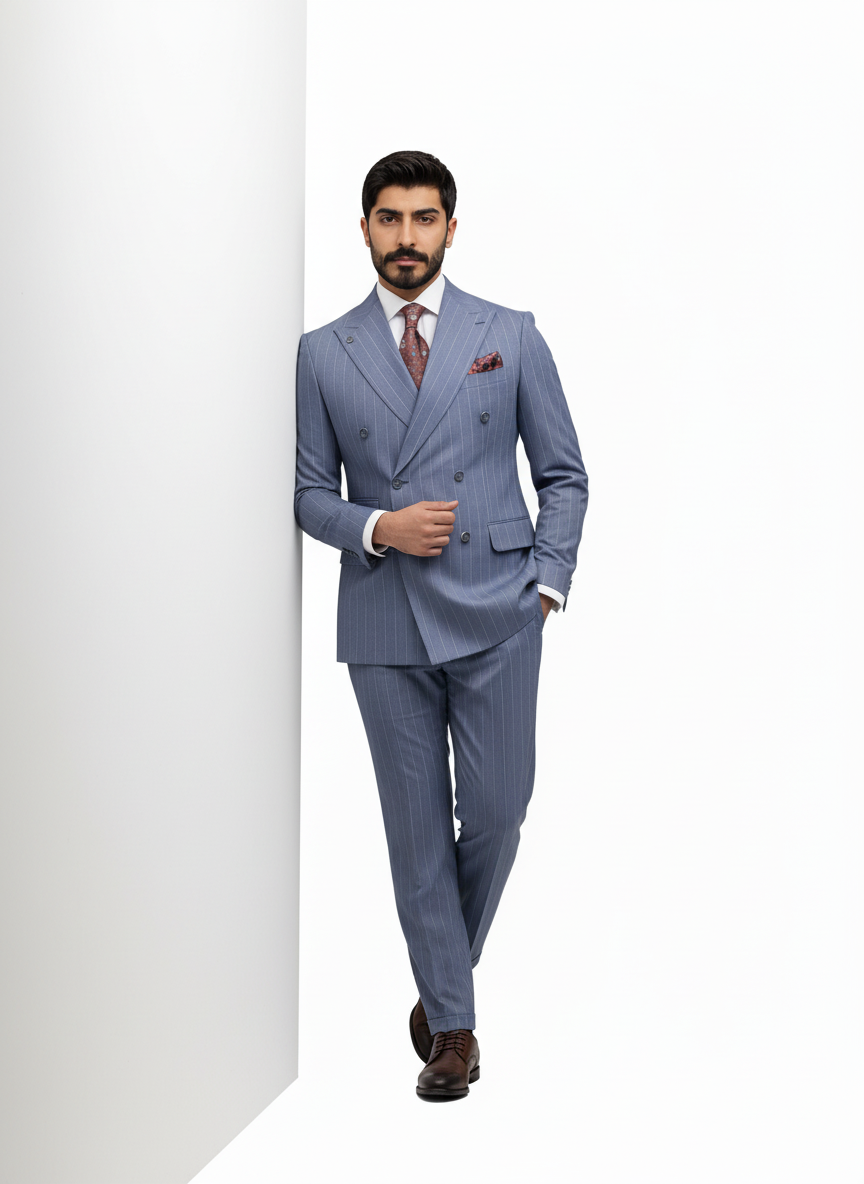 Light Blue Pinstripe Double-Breasted Suit