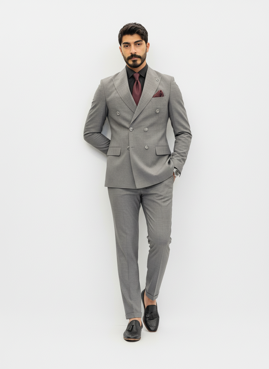 Grey Double-Breasted Suit