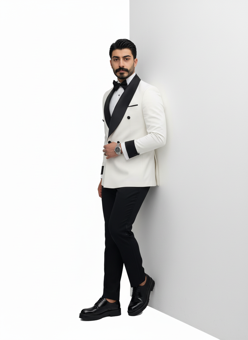 White Double-Breasted Tuxedo