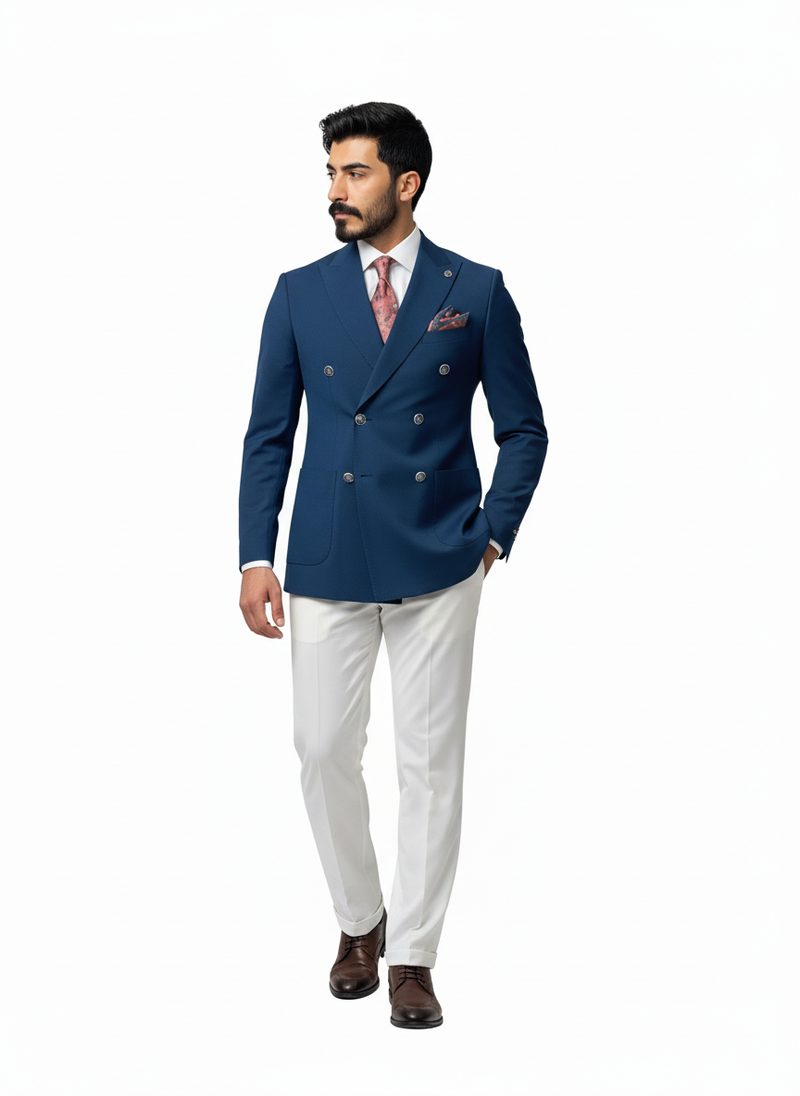 Blue & White Double-Breasted Combination Suit