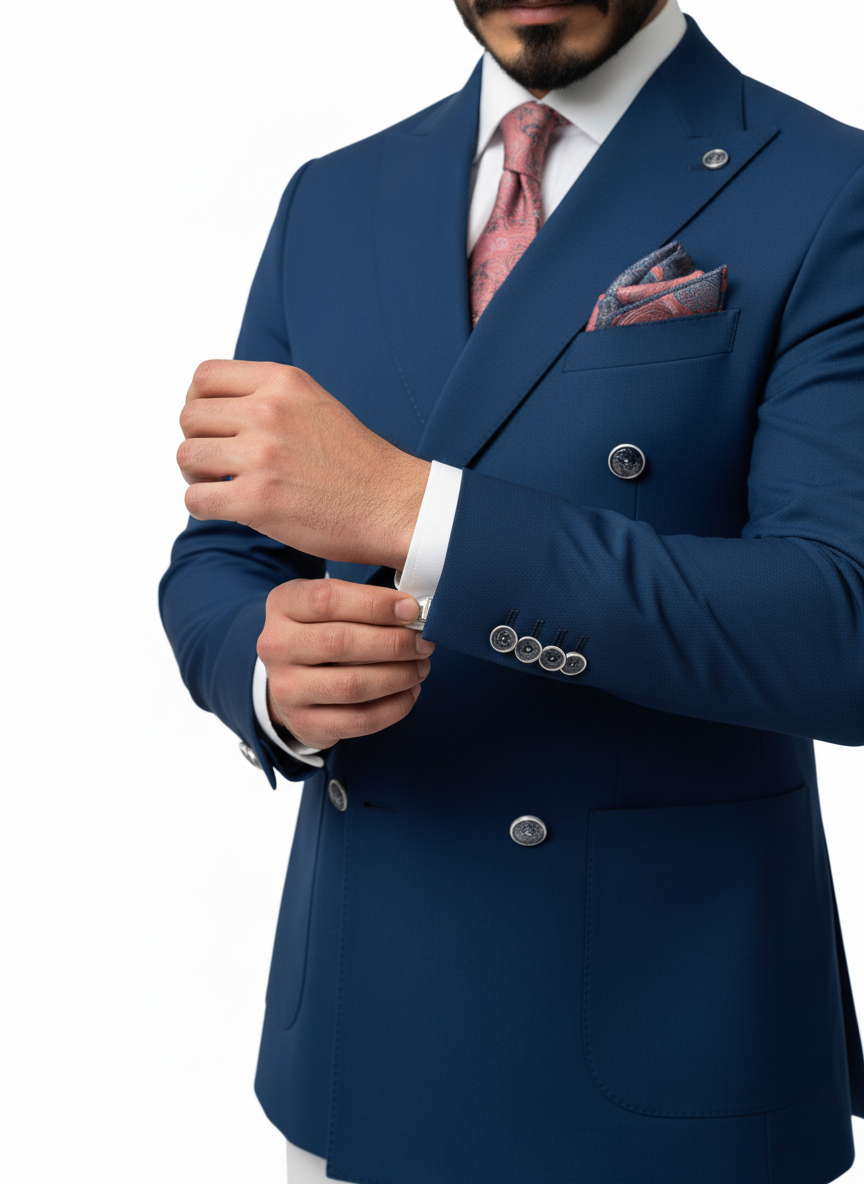 Blue & White Double-Breasted Combination Suit