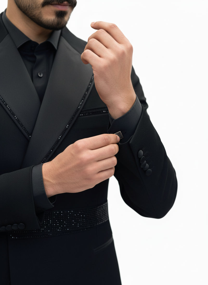Black Embellished Tuxedo Suit