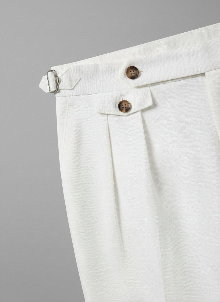 White Pleated Trousers with Side Tab