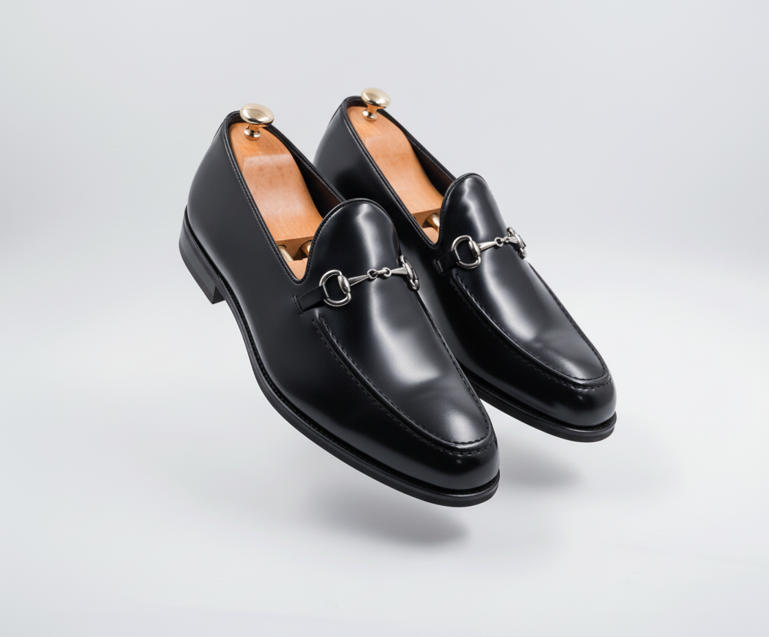 Black Leather Horsebit Loafers