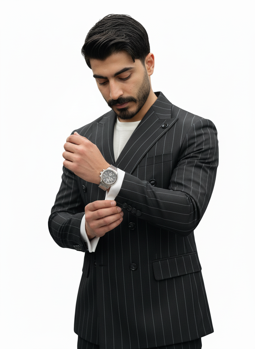 Black Pinstripe Double-Breasted Suit