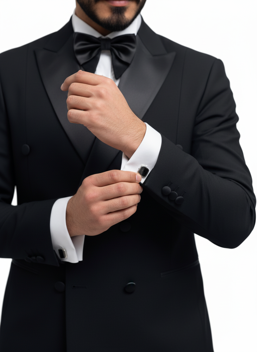 Black Double-Breasted Peak Lapel Tuxedo