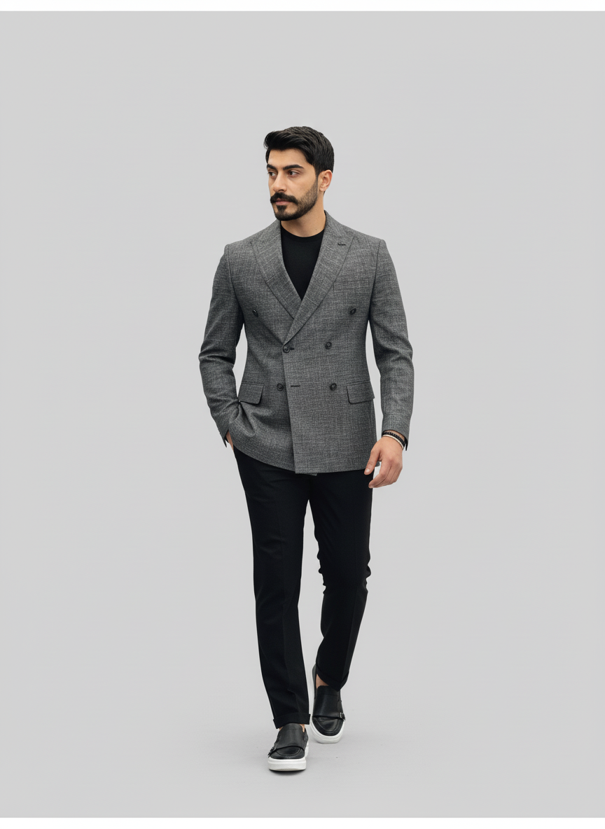 Grey & Black Double-Breasted Combination Suit