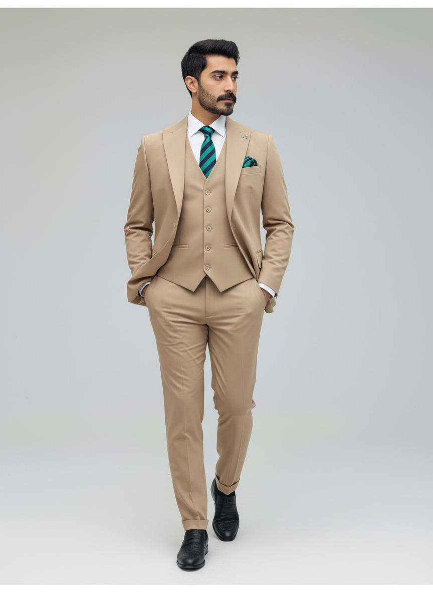 Beige 3-Piece Formal Suit