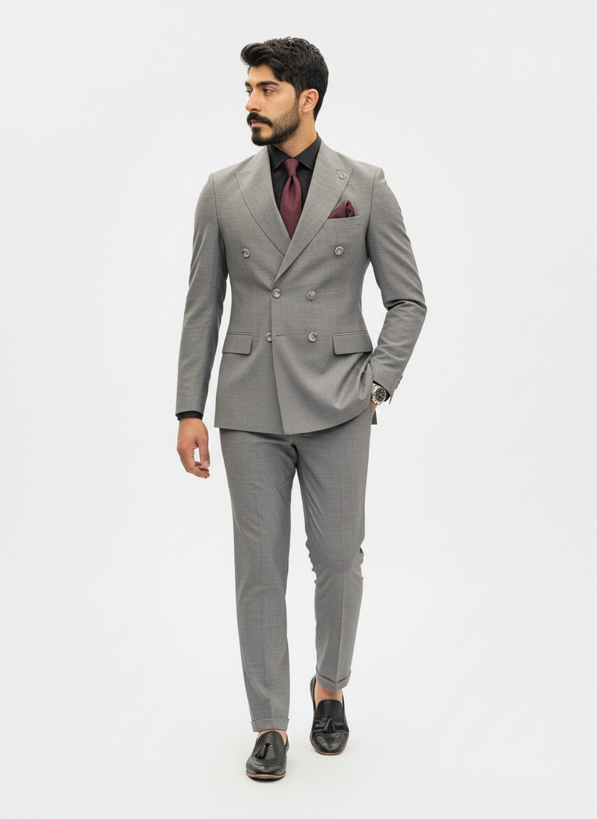 Grey Double-Breasted Suit