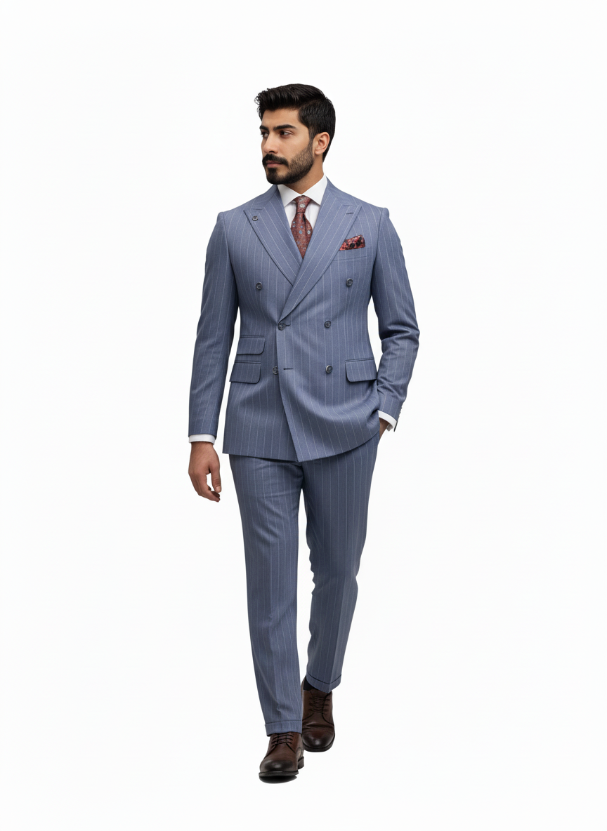 Light Blue Pinstripe Double-Breasted Suit