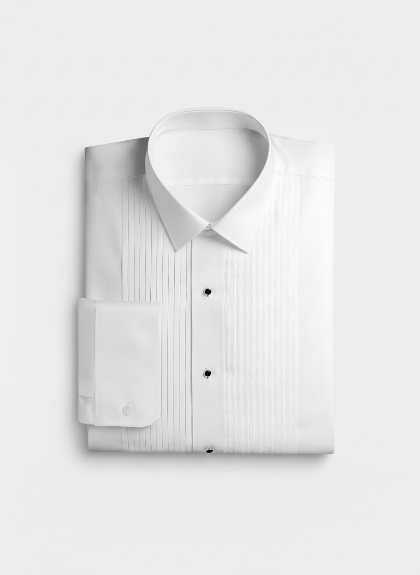 White Pleated Tuxedo Shirt with Studs