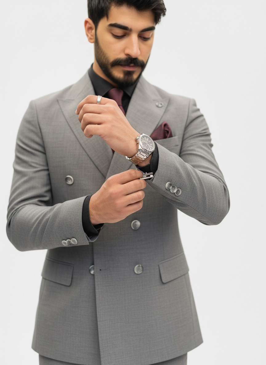 Grey Double-Breasted Suit