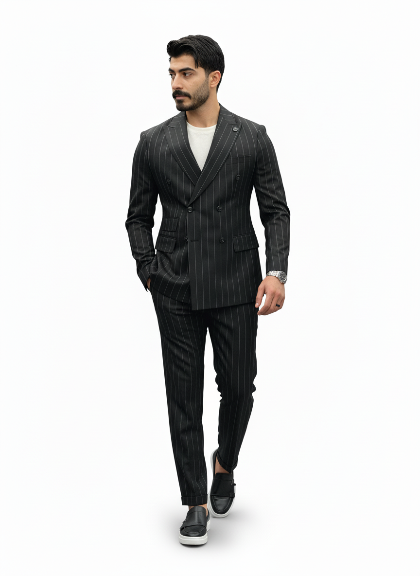 Black Pinstripe Double-Breasted Suit
