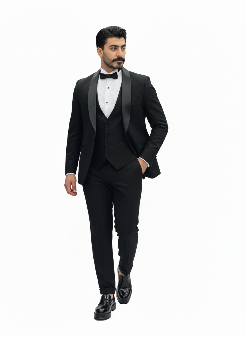 Classic Black 3-Piece Shawl Lapel Tuxedo