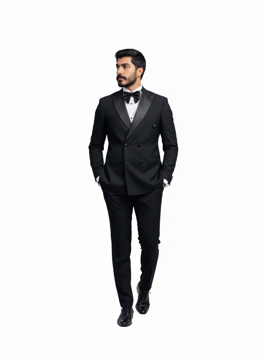 Black Double-Breasted Peak Lapel Tuxedo
