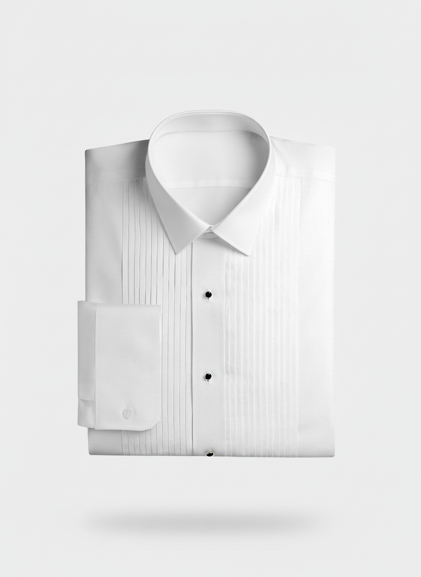 White Pleated Tuxedo Shirt with Studs