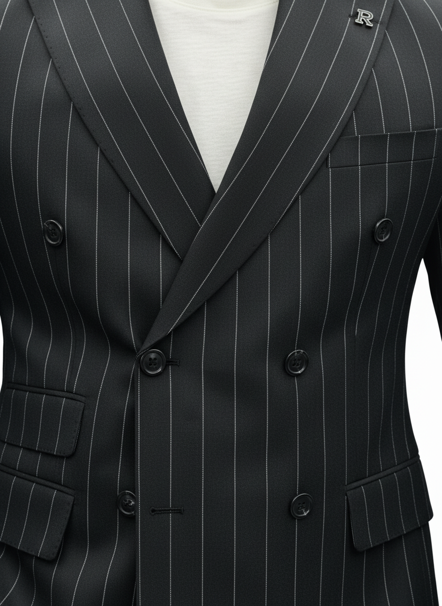 Black Pinstripe Double-Breasted Suit