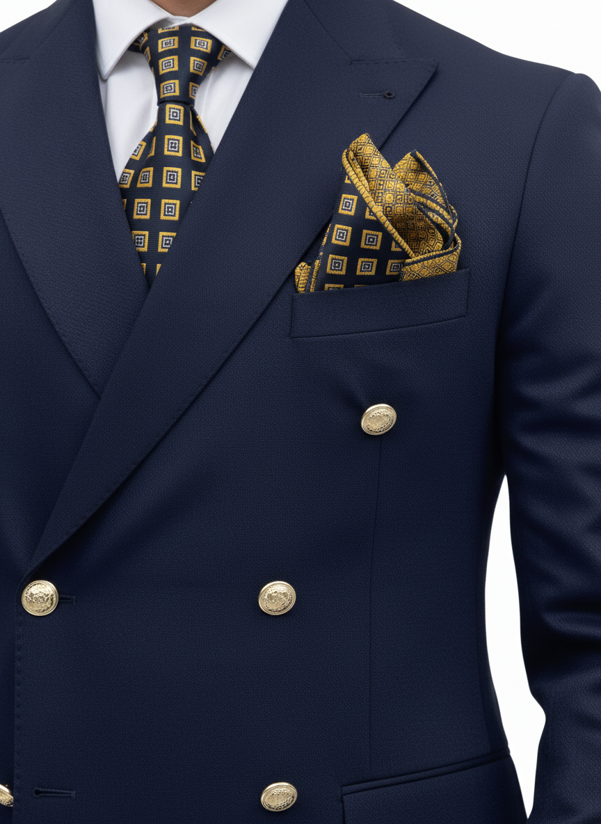 Navy Double-Breasted Suit with Gold Buttons