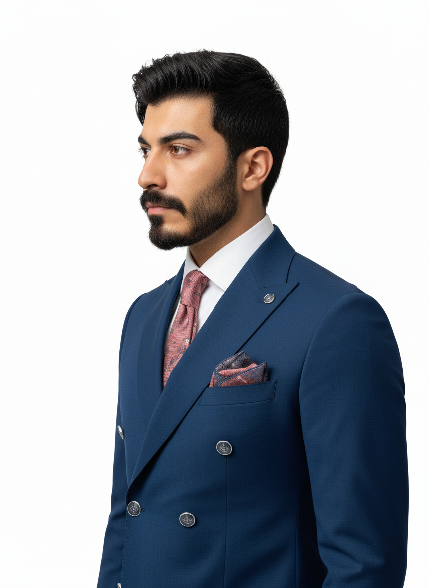 Blue & White Double-Breasted Combination Suit