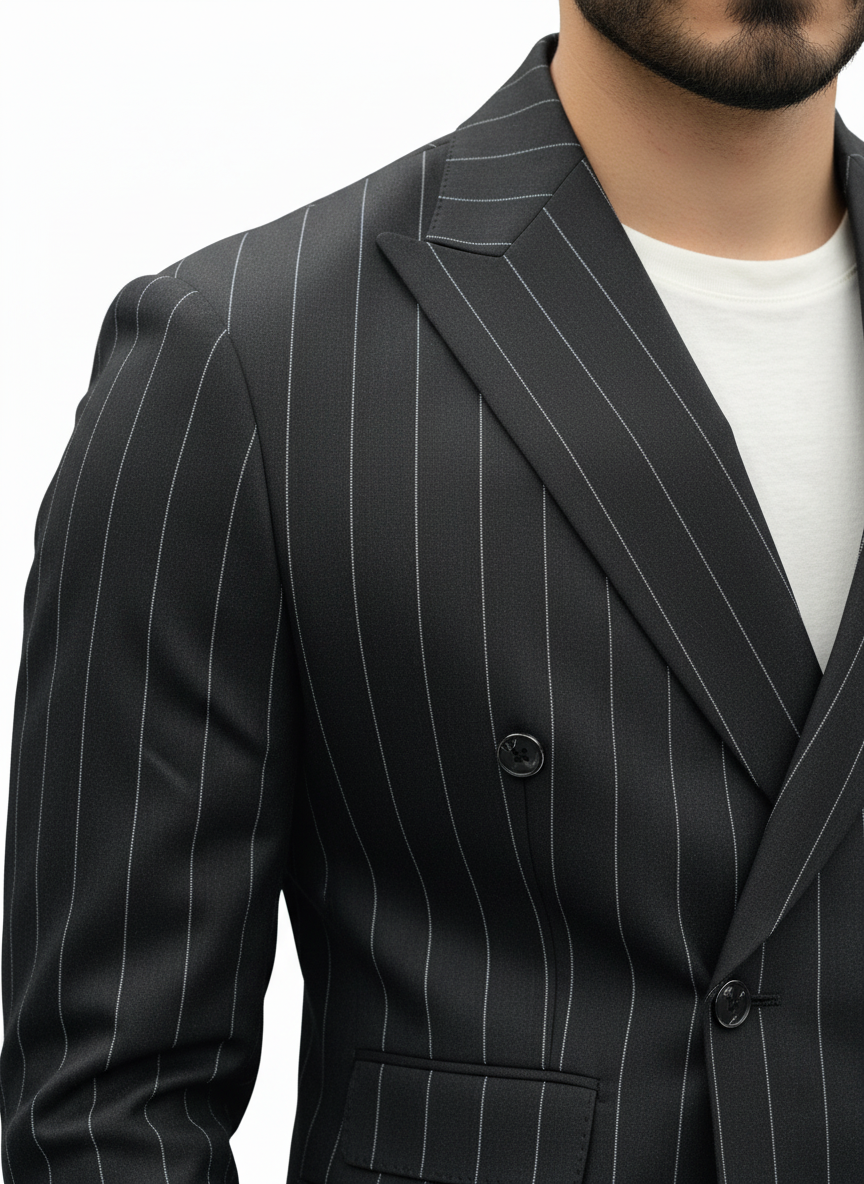 Black Pinstripe Double-Breasted Suit