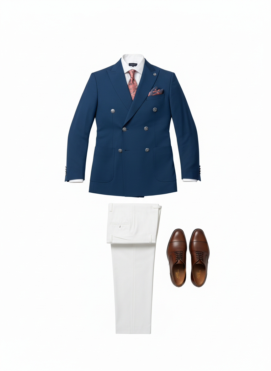 Blue & White Double-Breasted Combination Suit