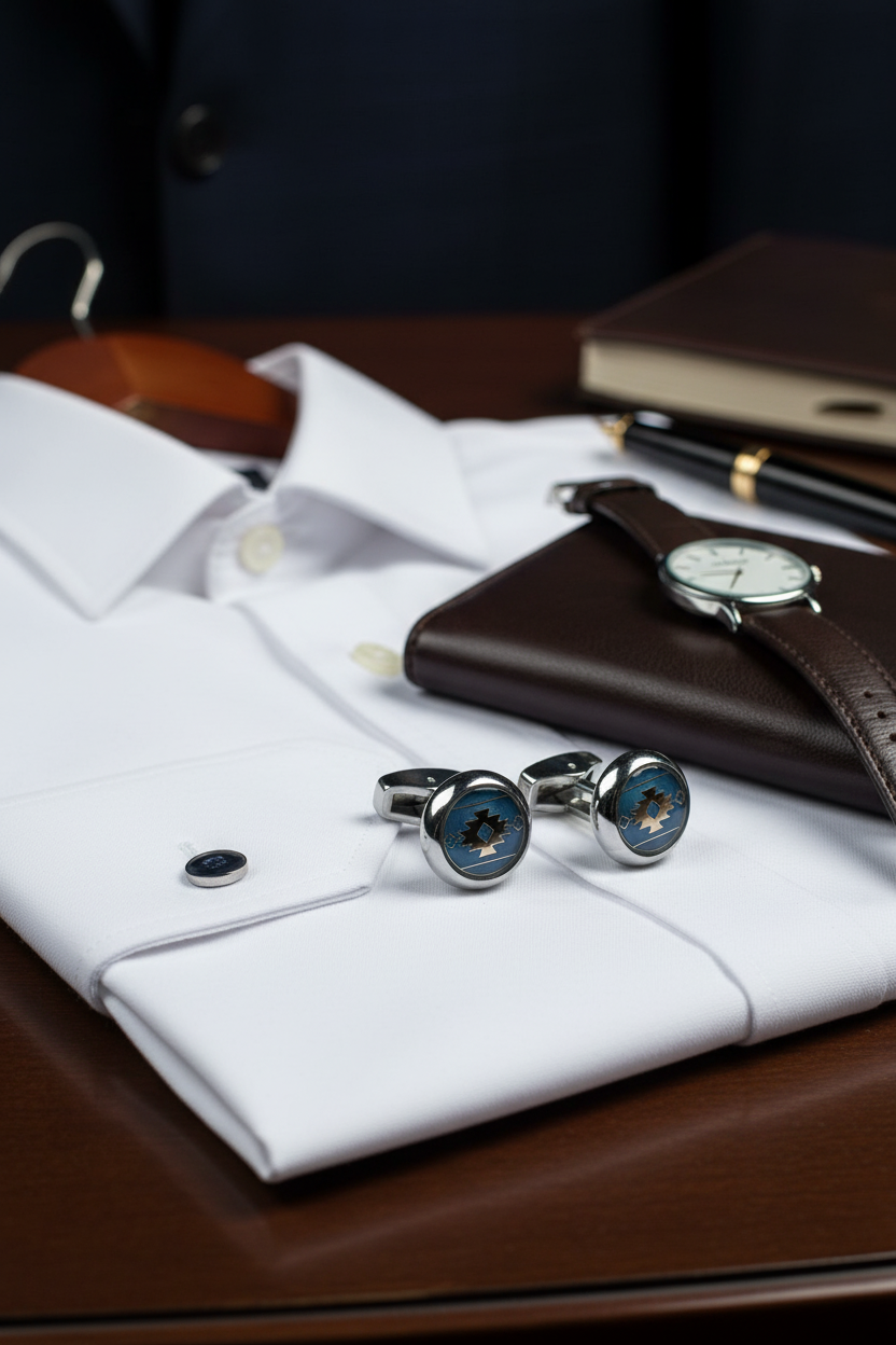 Silver and Blue Enamel Cufflinks