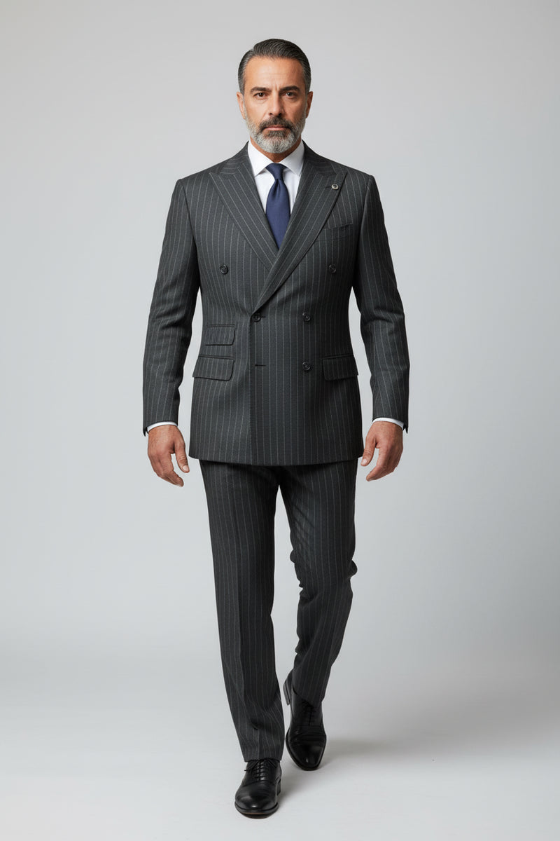 Grey Pinstripe Double-Breasted Suit