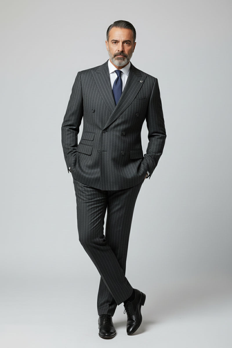 Grey Pinstripe Double-Breasted Suit