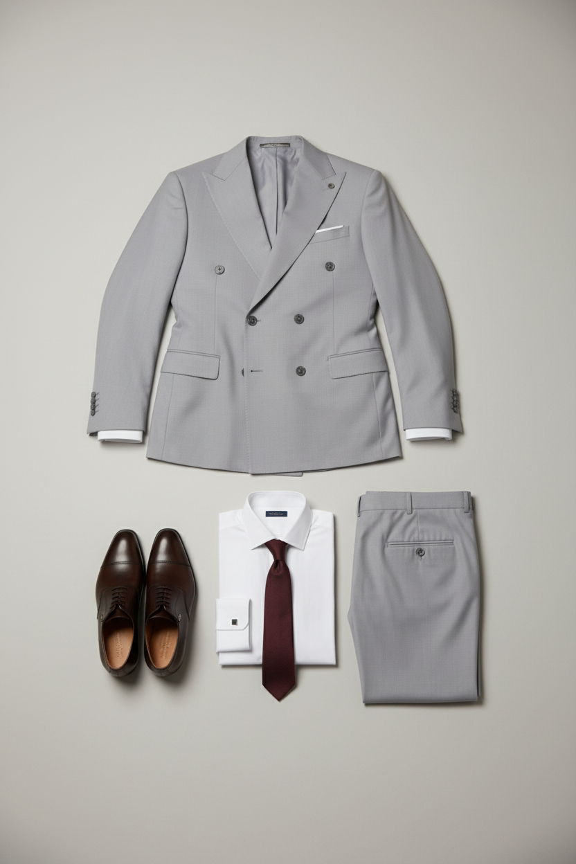 Light Grey Double-Breasted Suit