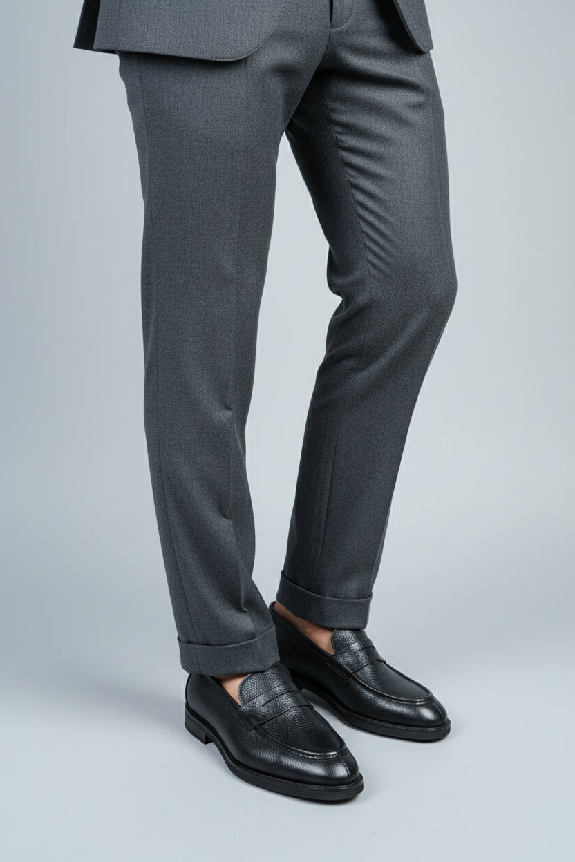 Black Leather Loafer with Textured Finish
