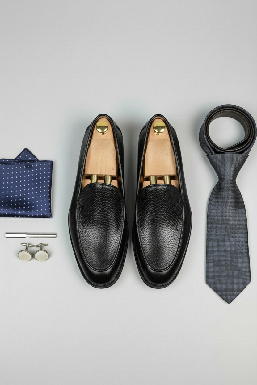 Black Leather Slip-On Loafers