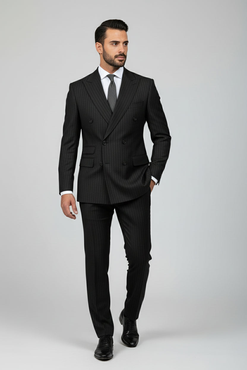 Black Pinstripe Double-Breasted Suit