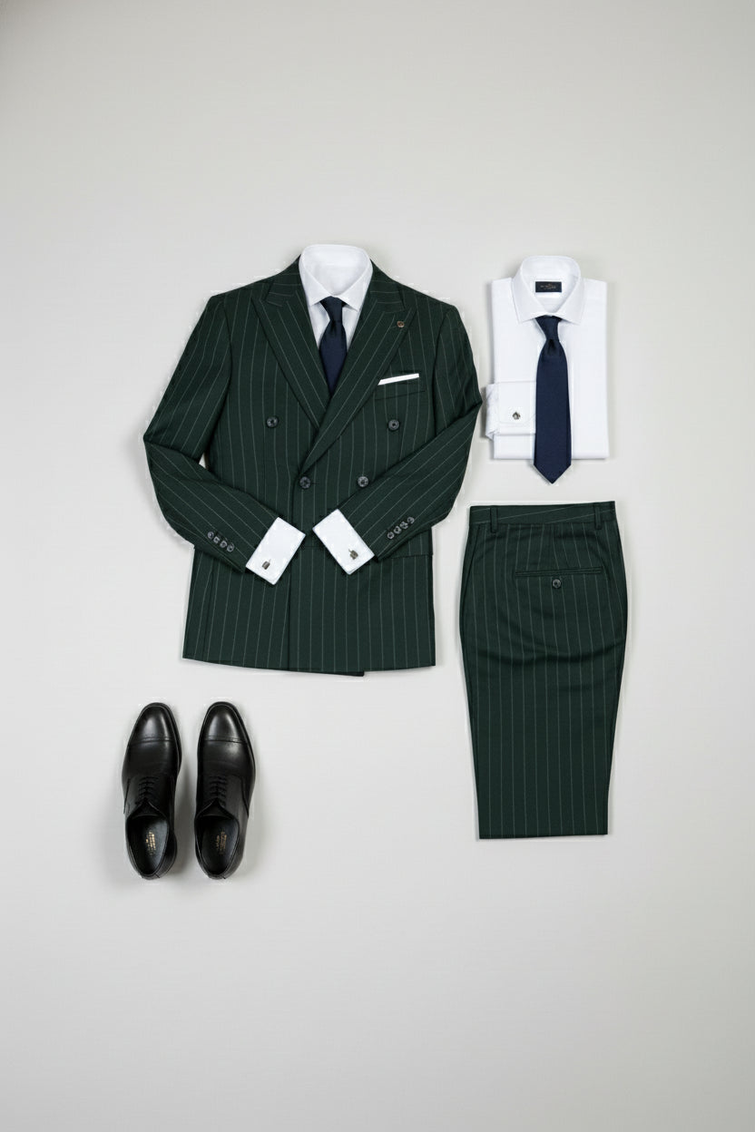 Green Pinstripe Double-Breasted Suit