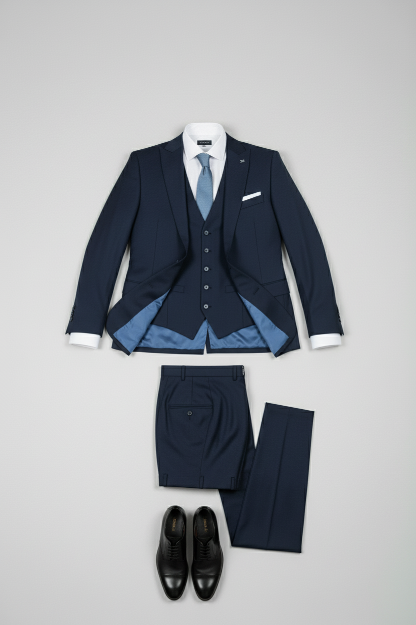 Navy Tailored Suit with Satin Lapels