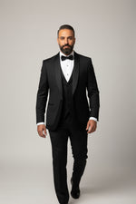 Black Satin Lapel Tuxedo With Velvet Detail